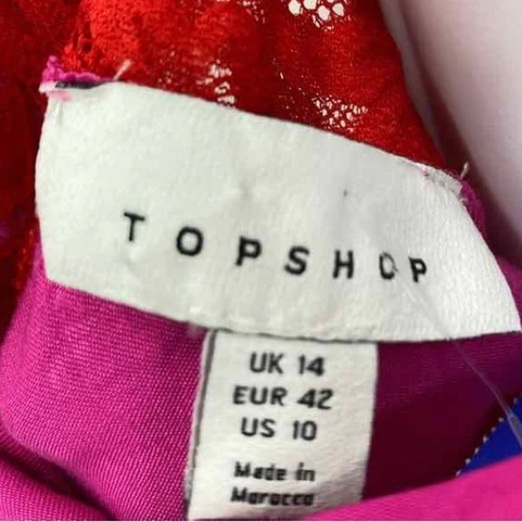 Topshop Size 10 Contrast Sheer Lace Color Block Slip Maxi Dress Pink Red - Picture 7 of 9